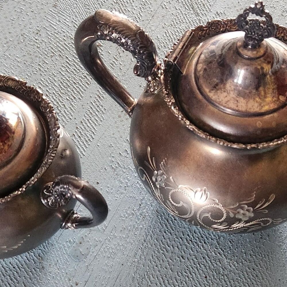 1898 Antique Van Bergh Silver quad plated Tea Set  Victorian Gothic, collectors